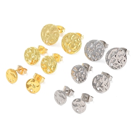 201 Stainless Steel Flat Round Stud Earring Findings, with 304 Stainless Steel Pins