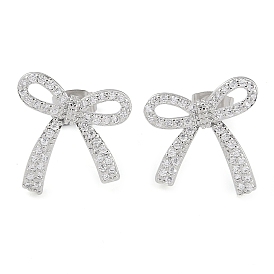 Brass Pave Clear Cubic Zirconia Stud Earrings for Women, Bowknot