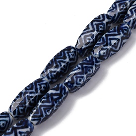 Синие и белые фарфоровые бусы ручной работы нити, прямоугольные