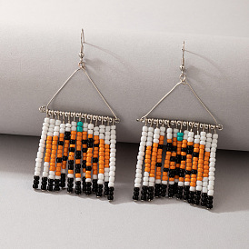Fashion Retro Earrings with Colorful Beads, Horror Ghost Face and Tassel