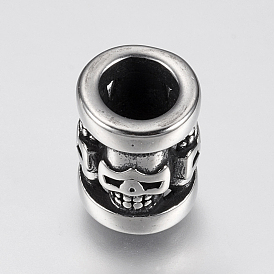 304 Stainless Steel Beads, Column with Skull