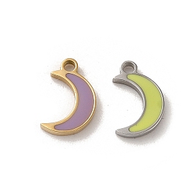 304 Stainless Steel Enamel Charms, Moon Charm