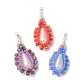 Подвески-слезинки из стеклянных бусин, со стеклянными и акриловыми бусинами, имитирующими жемчуг, граненые