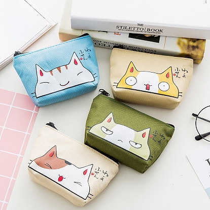 Cartoon Style Cat Pattern Cloth Clutch Bags, Change Purse with Zipperr, for Women, Rectangle