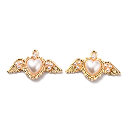 Plastic Imitation Pearl Pendants, with Zinc Alloy Findings, Heart with Wind