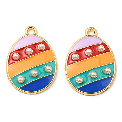 Alloy Pendants, with Enamel & ABS Plastic Imitation Pearl, Golden, Cadmium Free & Nickel Free & Lead Free, Egg Charms