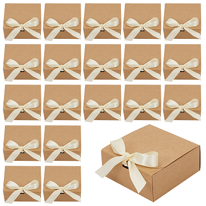 Складные картонные упаковочные коробки из крафт-бумаги, квадрат с лентой