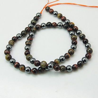 Natural Tiger Iron & Synthetic Hematite Beads Strands & Heated, Round