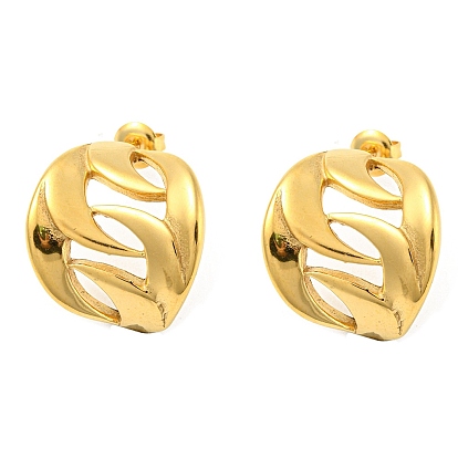 Ion Plating(IP) 304 Stainless Steel Stud Earring, Curved Hollow Oval