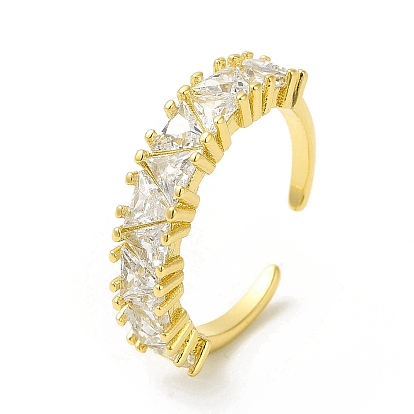 Clear Cubic Zirconia Triangle Open Cuff Ring, Brass Jewelry for Women, Cadmium Free & Nickel Free & Lead Free