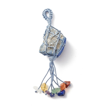 Natural Gemstone Pendants, with Gemstone Chip Beads and Nylon Threads, Tassel