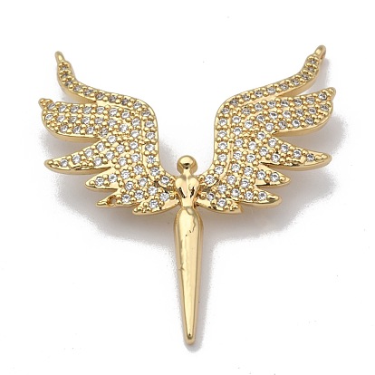 Brass Micro Pave Clear Cubic Zirconia Pendants, Long-Lasting Plated, Fairy
