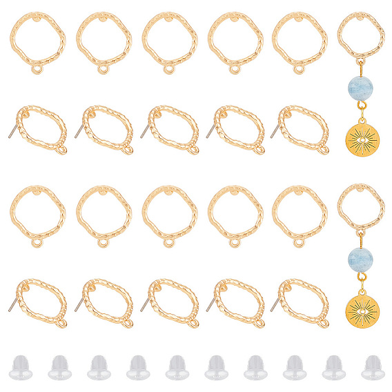 20шт. цинковый сплав серьги-гвоздики фурнитура, с горизонтальными петлями и пластиковыми гайками 40шт., кольцо