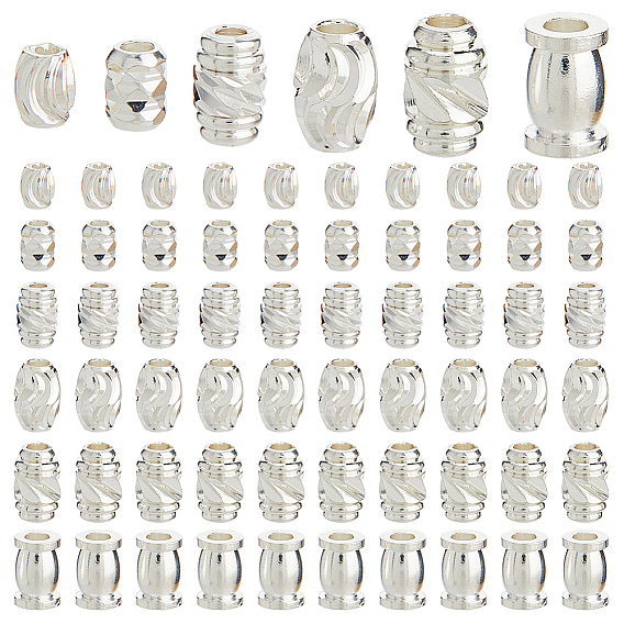 60 шт. 6 стили латунные бусины-проставки, долговечный, фактурная бочка