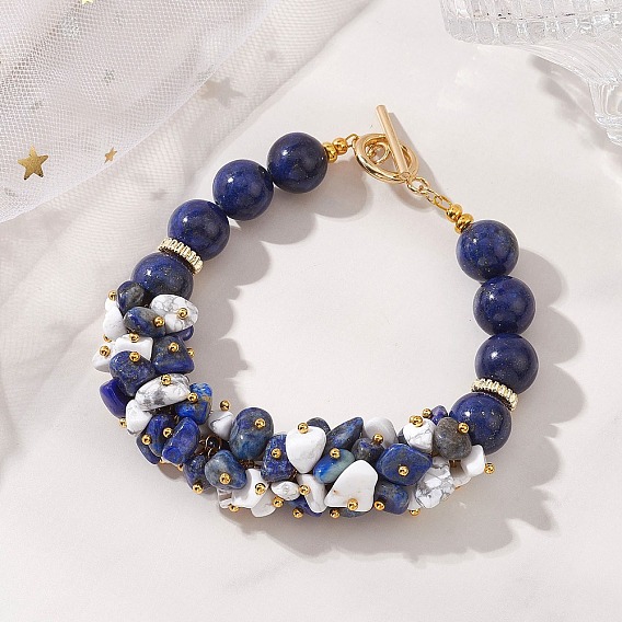 Браслеты из натуральных и синтетических драгоценных камней для женщин, чипы и круглые, с 304 из нержавеющей стали тумблеров застежками