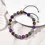 Регулируемые браслеты из круглых бусин с натуральным лабрадоритом, тигровым глазом и немагнитным синтетическим гематитом для женщин., с плетеным нейлоновым канатом
