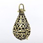 Brass Cage Pendants, For Chime Ball Pendant Necklaces Making Making, Lead Free & Cadmium Free & Nickel Free, Drop, 48x24mm, Hole: 5x5mm