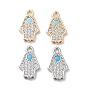 Brass Micro Pave Clear Cubic Zirconia Charms, with Glass, Hamsa Hand Charms