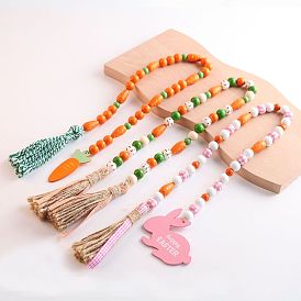 Wood Beaded Garland Hanging Ornament, with Tassels for Easter Decorations
