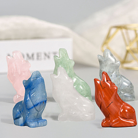 Natural Gemstone Wolf Figurine Display Decorations, Energy Stone Ornaments