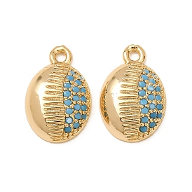 Synthetic Turquoise Pendants, Brass Cowrie Shell Shape Charms, Nickel Free
