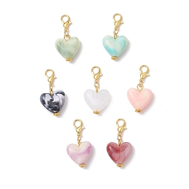 Decoraciones con colgantes de corazón de acrílico, con aleación de zinc hebillas de pinza de langosta, dorado