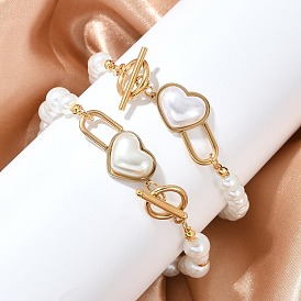 Браслеты из бусин в форме сердца из нержавеющей стали, с пластиковой жемчужины, ионное покрытие (ip)