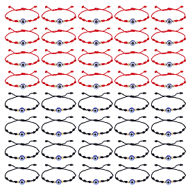 40шт. 2 цвета регулируемые акриловые браслеты из бусин, Браслеты из плетеного волоконного шнура для мужчин и женщин, злые глаза