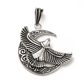 304 Stainless Steel Big Pendants, Moon with Eagle