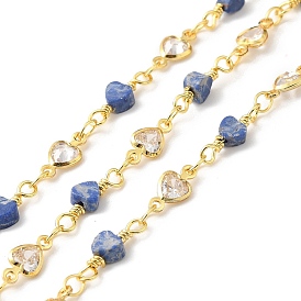 Chaînes de perles de sodalite naturelles coeur faites à la main, véritables chaînes de zircone cubique en laiton étoile plaqué or k, soudé, avec bobine, sans cadmium et sans plomb