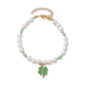 Bracelets en perles rondes de 1 mm, Bracelets à breloques en émail en alliage de trèfle pour femmes