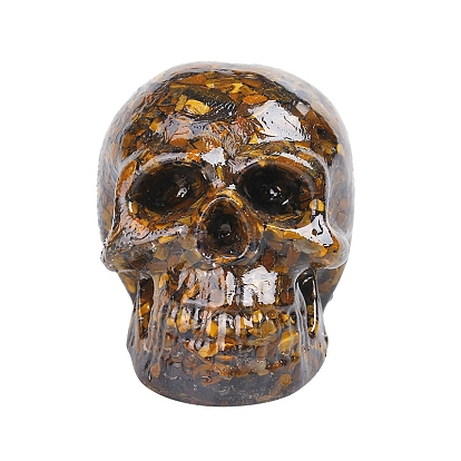 Resin Skull Display Decoration, with Gemstone Chips inside Statues for Home Office Decorations