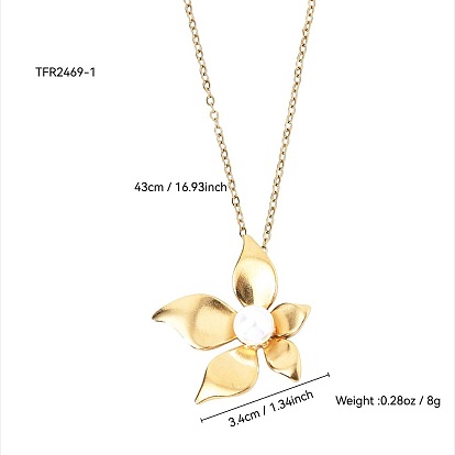 304 Подвески из нержавеющей стали с пластиковыми жемчужинами, цветок, белые