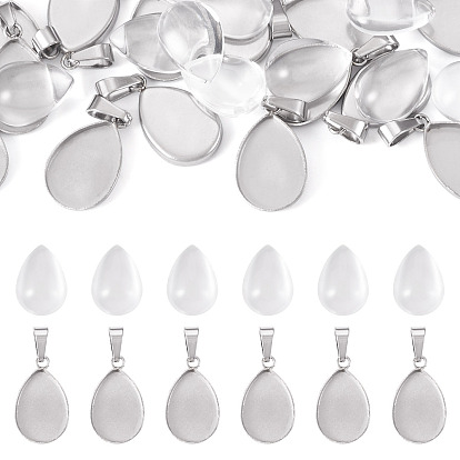 Наборы для изготовления подвесок в форме капли из нержавеющей стали своими руками, В комплект входят 304 шт. 16 оправы для подвесок-кабошонов из нержавеющей стали, 304 шт. Прозрачные стеклянные кабошоны