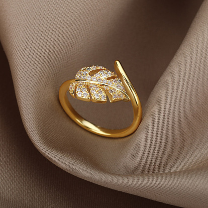 Vintage Elegant Summer Leaf Ring 18k Gold Brown Paulownia Leaf Ring