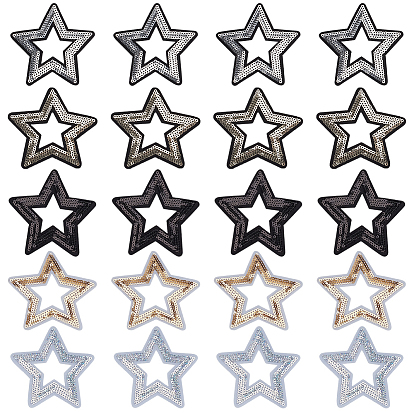 20 Stück 5 Farben Polyester mit aufnähbaren Kunststoffpailletten, Stoffapplikationen, Stern