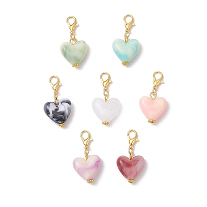 Decoraciones con colgantes de corazón de acrílico, con aleación de zinc hebillas de pinza de langosta, dorado