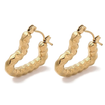 Texture Heart 201 Stainless Steel Half Hoop Earrings for Women, with 304 Stainless Steel Pin