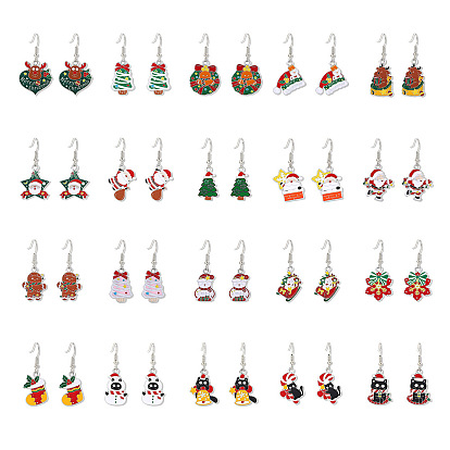 Серьги-подвески из сплава с эмалью в рождественской тематике, платина