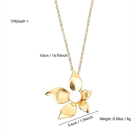 304 Подвески из нержавеющей стали с пластиковыми жемчужинами, цветок, белые