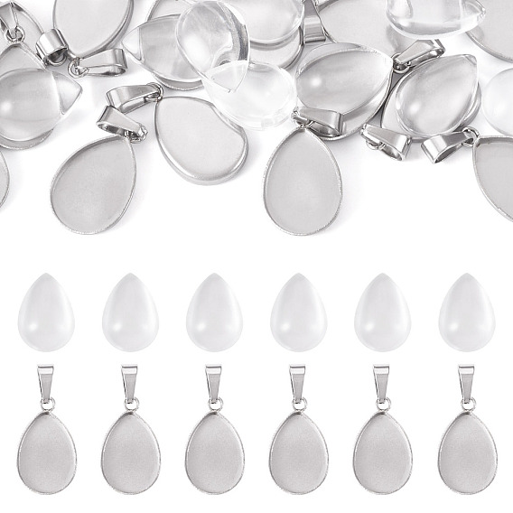 Наборы для изготовления подвесок в форме капли из нержавеющей стали своими руками, В комплект входят 304 шт. 16 оправы для подвесок-кабошонов из нержавеющей стали, 304 шт. Прозрачные стеклянные кабошоны