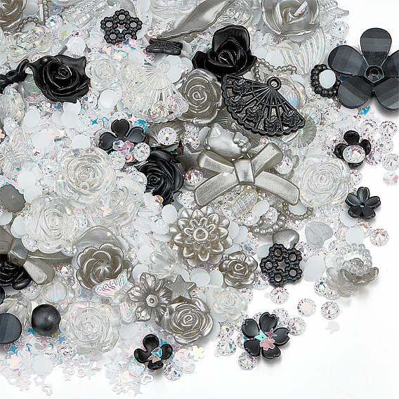 Наборы пластиковых кабошонов и бусин, с ПВХ-блестками для украшения ногтей