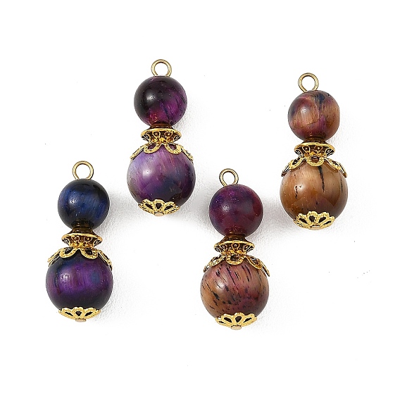 Круглые кулоны из окрашенного натурального фиолетового тигрового глаза сорта B., подвески в форме тыквы, с золотым оттенком 304 петли из нержавеющей стали
