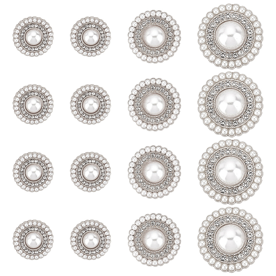 3 стильные пуговицы со стразами на ножке, с пластиковой имитацией жемчуга, 1-луночное, плоско-круглые