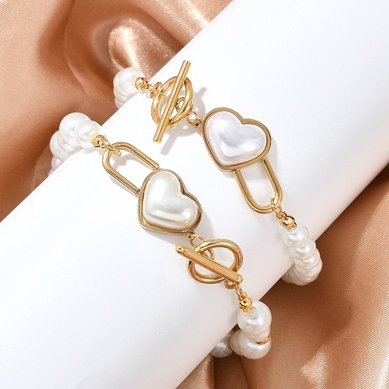 Браслеты из бусин в форме сердца из нержавеющей стали, с пластиковой жемчужины, ионное покрытие (ip)