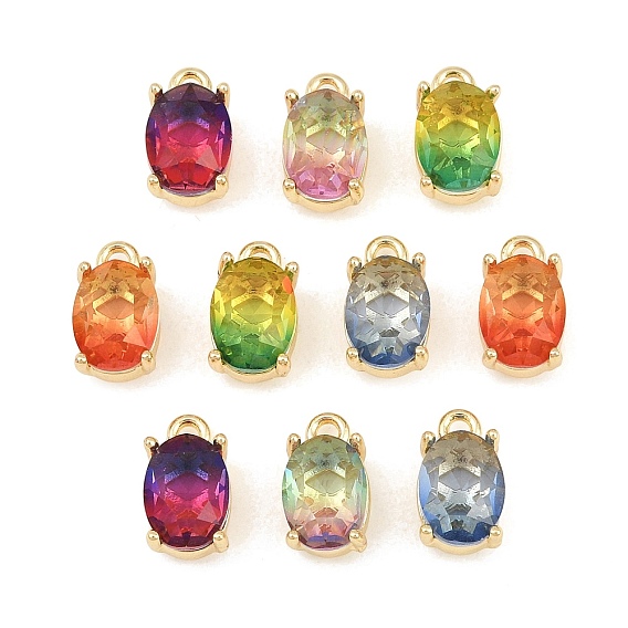 Colgantes de latón y cristal con degradado de color, encanto ovalado, facetados