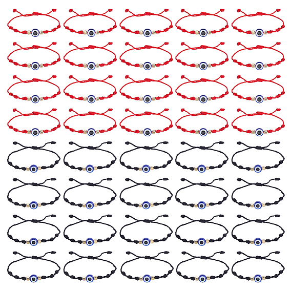 40шт. 2 цвета регулируемые акриловые браслеты из бусин, Браслеты из плетеного волоконного шнура для мужчин и женщин, злые глаза