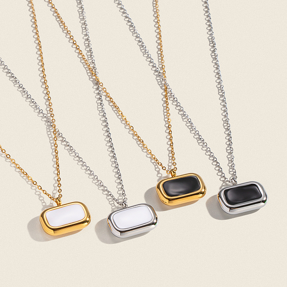 Минималистичные 304 прямоугольные ожерелья с эмалированными подвесками из нержавеющей стали для женщин
