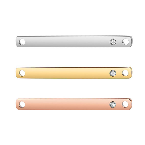 201 Stainless Steel Links Connectors, with Rhinestone, Rectangle, Crystal
