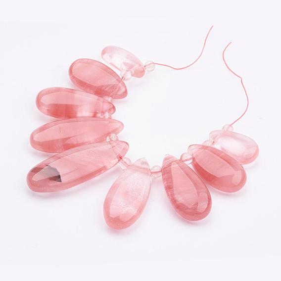 Cherry Quartz Glass Graduated Beads Strands, Top Drilled Beads, Teardrop and Round